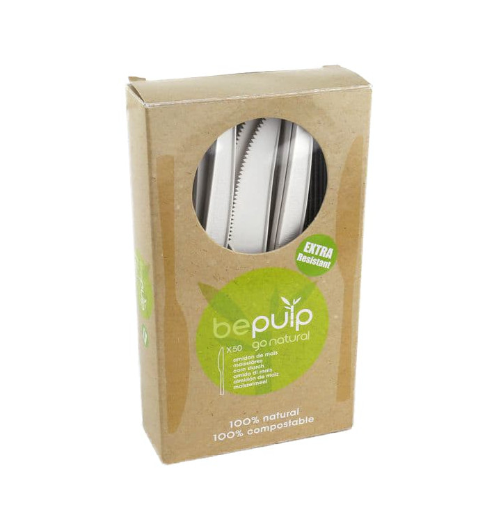 Couteau Biodégradable CPLA Blanc 160mm en boîte (500 Utés) Couteau Biodégradable CPLA Blanc 160mm en boîte (500 Utés)