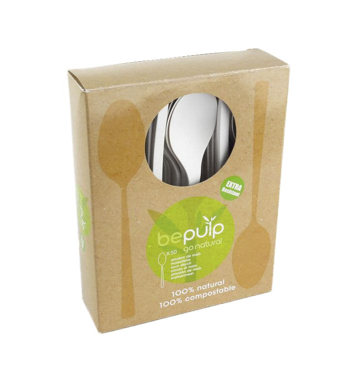 Cuillère Biodégradable CPLA Blanc 155mm en boîte (50 Utés) Cuillère Biodégradable CPLA Blanc 155mm en boîte (50 Utés)