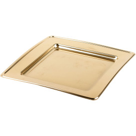 Assiette en Plastique PET Carrée Doré 24cm (6 Utés)