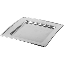 Assiette en Plastique PET Carrée Argenté 24cm (6 Utés)