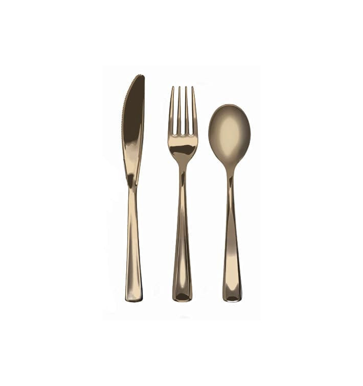 Kit Couverts Fourchette, Couteau, Cuillère Doré (10 Kits) Kit Couverts Fourchette, Couteau, Cuillère Doré (10 Kits)