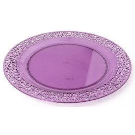 Assiette Plastique Ronde "Lace" Aubergine Ø19cm (4 Utés)