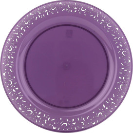 Assiette Plastique Ronde "Lace" Aubergine Ø23cm (4 Utés)