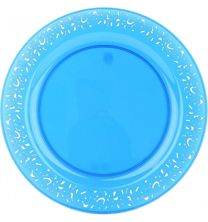 Assiette Plastique Ronde "Lace" Turquoise Ø23cm (88 Utés)