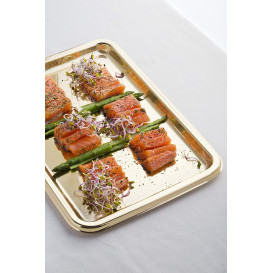 Plateau Plastique Rectangulaire Doré 35x24 cm (5 Utés)