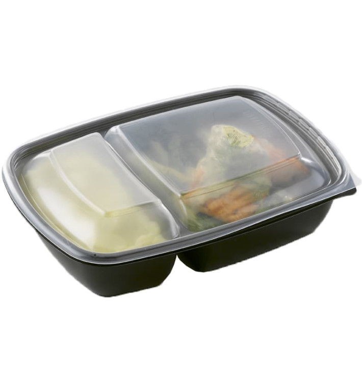 Barquette PP Noir 2 C et Couvercles 900ml 230x170x70 mm (15 Utés) Barquette PP Noir 2 C et Couvercles 900ml 230x170x70 mm (15 Utés)