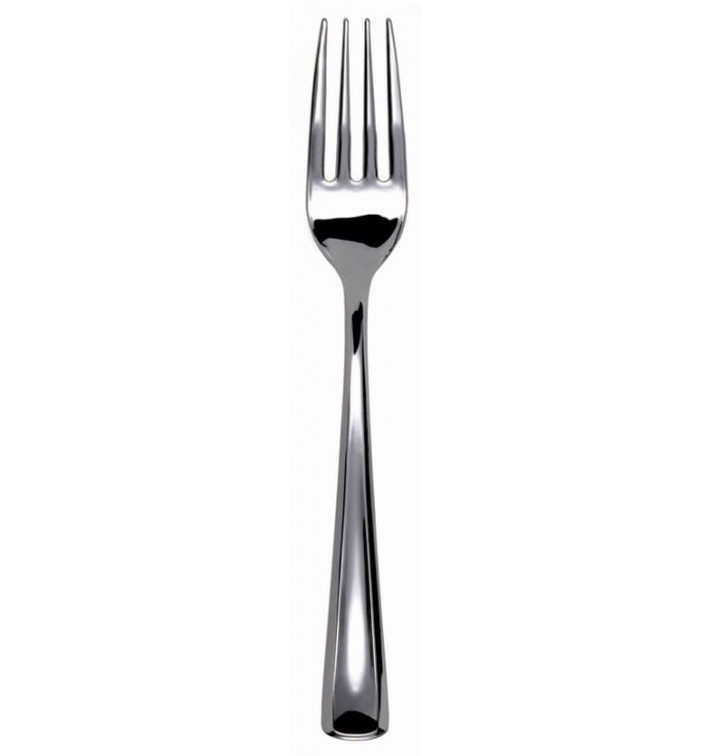 Fourchette argentée en plastique 15 cm (50 unités)