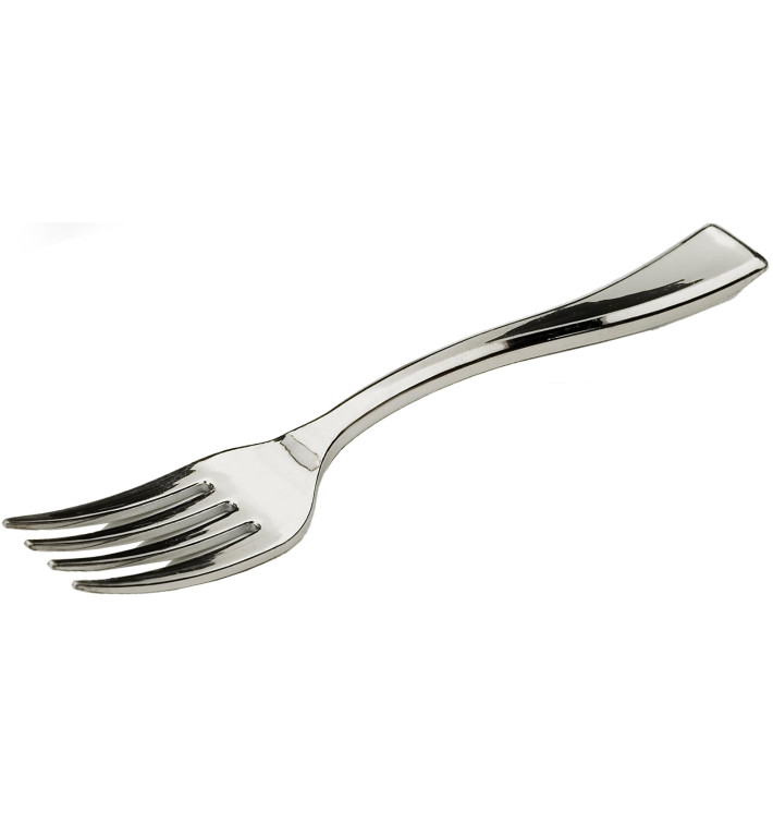 Mini Fourchette Argentée en plastique 10cm (1.000 unités) Mini Fourchette Argentée en plastique 10cm (1.000 unités)