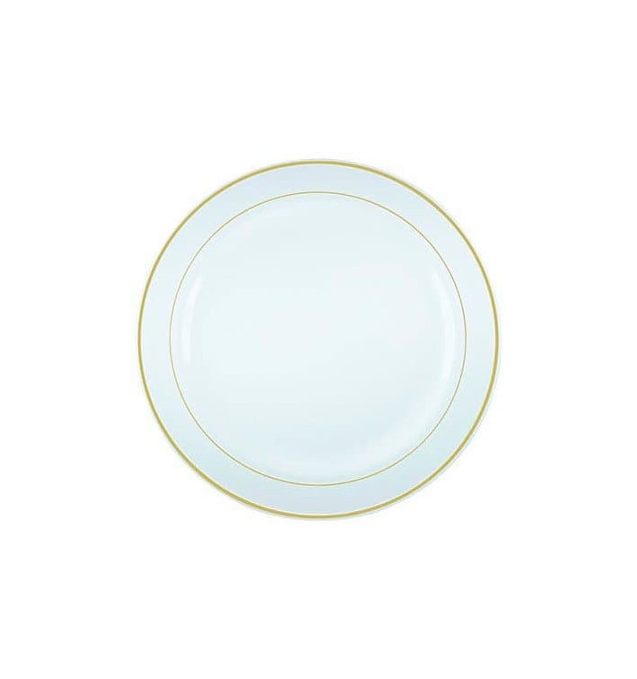 Assiette en Plastique Dur avec Liseré Or 26cm (90 Utés) Assiette en Plastique Dur avec Liseré Or 26cm (90 Utés)