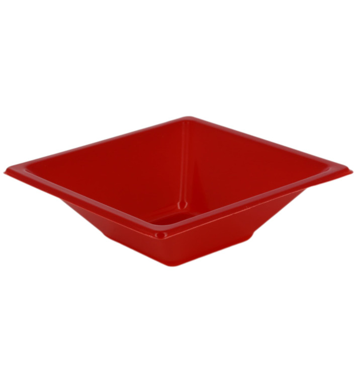 Bol en Plastique PS Carré Rouge 12x12cm (25 Utés)