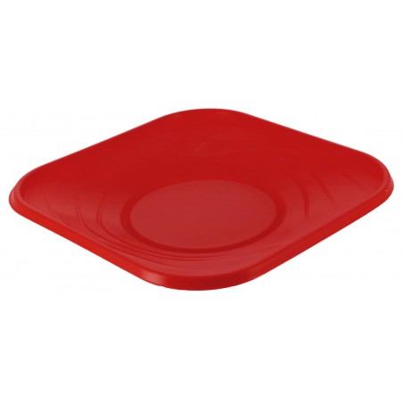Assiette Réutilisable Economique PP "X-Table" Rouge 18x18cm (8 Utés)