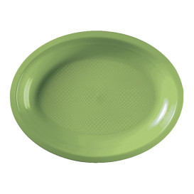 Plateau Plastique Réutilisable Ovale Vert citron PP 255x190mm (50 Utés)