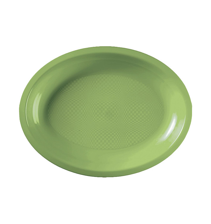 Plateau Plastique Réutilisable Ovale Vert citron PP 255x190mm (600 Utés)