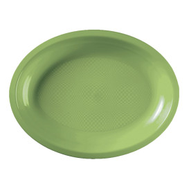 Plateau Plastique Réutilisable Ovale Vert citron PP 315x220mm (25 Utés)