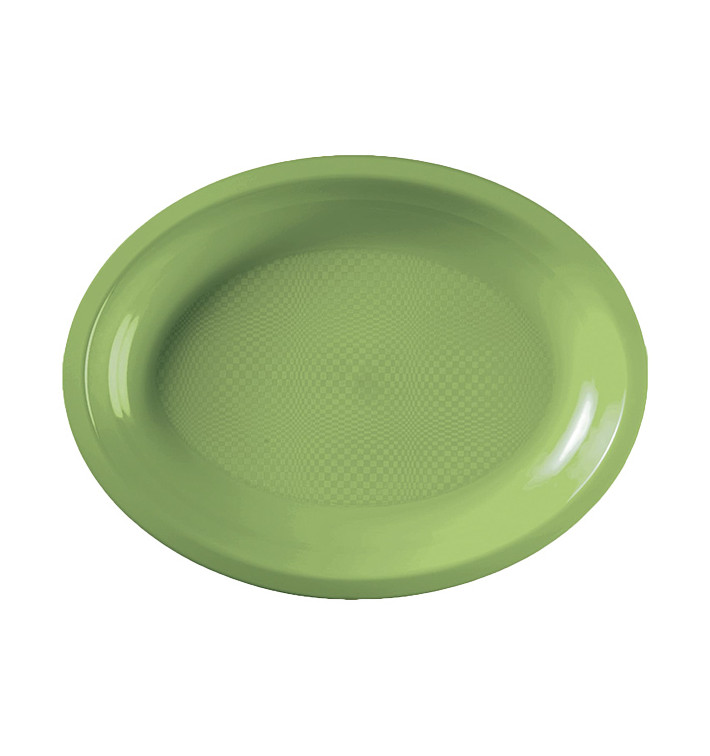 Plateau Plastique Réutilisable Ovale Vert citron PP 315x220mm (300 Utés)