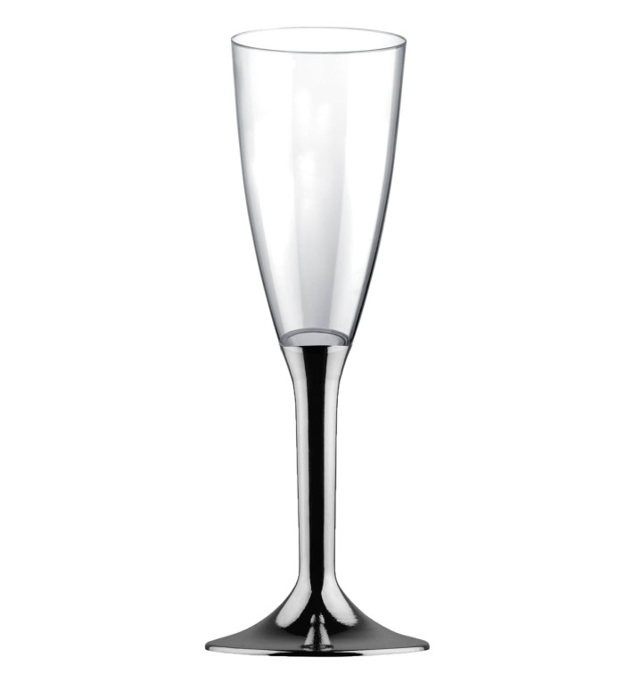 Flûte Champagne Plastique Pied Nickel Chrome 120ml 2P (20 Utés) Flûte Champagne Plastique Pied Nickel Chrome 120ml 2P (20 Utés)