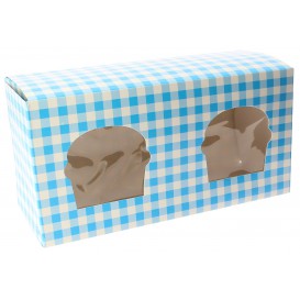 Boîte pour 2 Cupcakes Bleu avec insert (20 Unités)