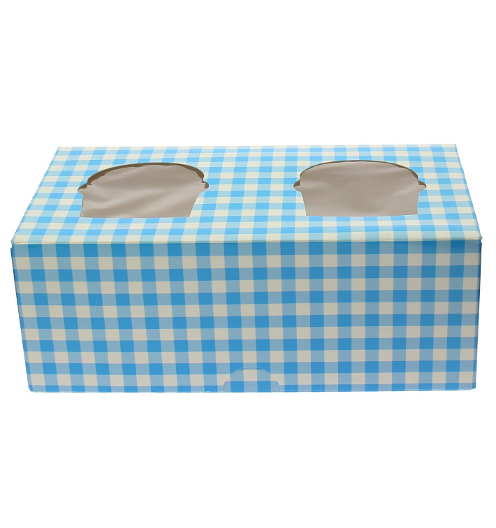 Boîte pour 2 Cupcakes Bleu avec insert (20 Unités)