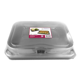 Plateau Rectangulaire Noir et Couvercle PET 46x30cm (5 Utés)