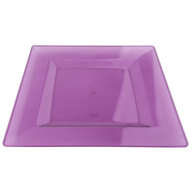 Assiette Plastique Carrée Extra Dur Aubergine 20x20cm (4 Utés)