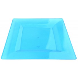 Assiette Plastique Carrée Extra Dur Turquoise 20x20cm (4 Utés)