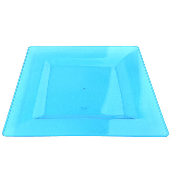 Assiette Plastique Carrée Extra Dur Turquoise 20x20cm (88 Utés)