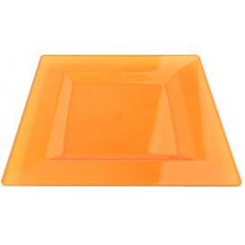 Assiette Plastique Carrée Extra Dur Orange 20x20cm (4 Utés)