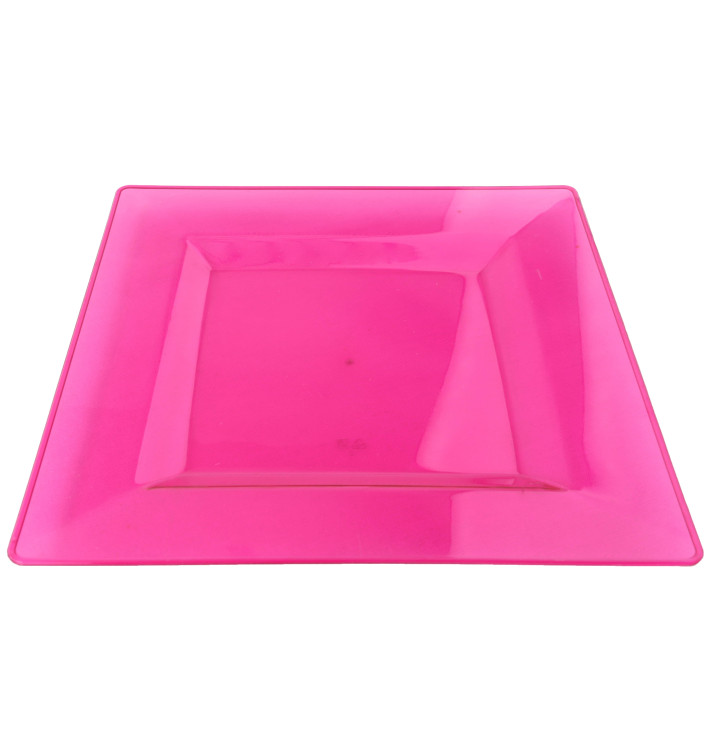 Assiette Plastique Carrée Extra Dur Framboise 20x20cm (4 Utés) Assiette Plastique Carrée Extra Dur Framboise 20x20cm (4 Utés)