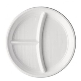 Assiette Plastique PS 3 Compartiments 220mm (1400 Unités)