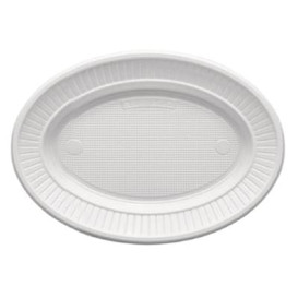 Assiette Plastique PS Ovale Plate Blanche (100 Unités)