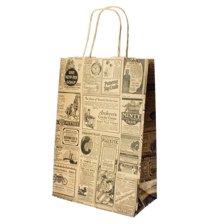 Sac Papier Kraft Naturel Times et Anses 20+10x29 cm (250 Utés)