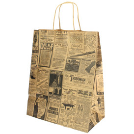 Sac Papier Kraft Naturel times et Anses 26+14x32 cm (250 Utés)