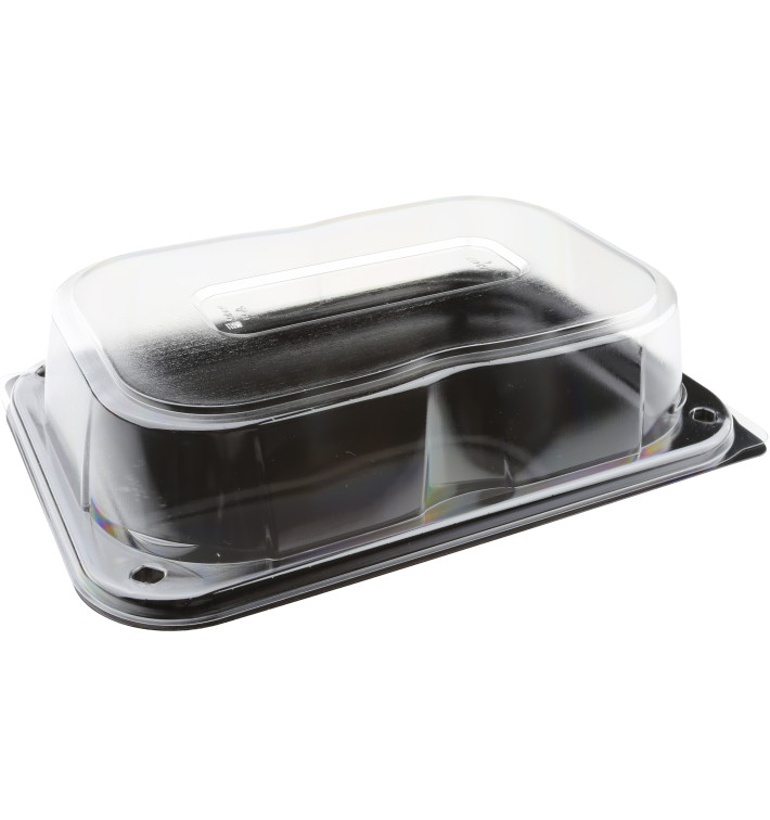 Plateau Rectangulaire Noir et Couvercle PET 24x17cm (5 Utés) Plateau Rectangulaire Noir et Couvercle PET 24x17cm (5 Utés)