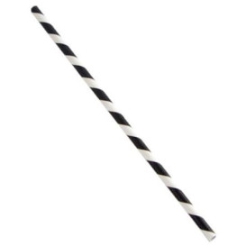 Paille Droite Papier Noir et Blanc Ø6mm 21cm (6000 Utés)