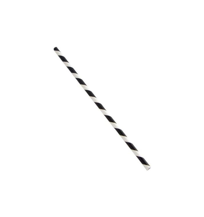 Paille Droite Papier Noir et Blanc Ø6mm 21cm (6000 Utés) Paille Droite Papier Noir et Blanc Ø6mm 21cm (6000 Utés)
