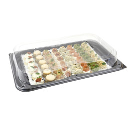 Plateau Rectangulaire Noir et Couvercle PET 46x30cm (5 Utés)
