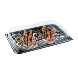 Plateau Rectangulaire Noir et Couvercle PET 55x37cm (5 Utés)