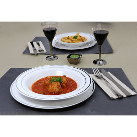 Assiette Plastique Creuse Dur Liseré Argent 23cm (200 Utés)