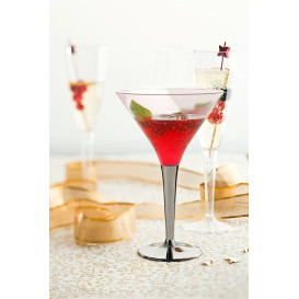 Verre à Cocktail Plastique Pied Argenté 100ml (6 Unités)