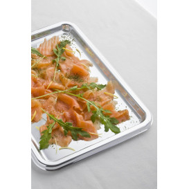 Plateau Plastique Rectangulaire Argenté 35x24 cm (5 Utés)
