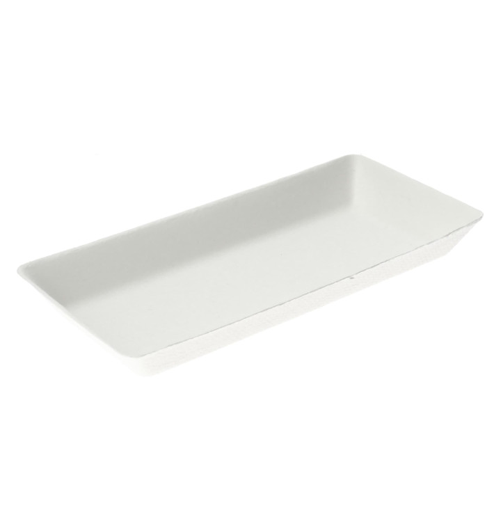 Mini Plateau en Canne à Sucre Blanc 13x7cm (600 Utés) Mini Plateau en Canne à Sucre Blanc 13x7cm (600 Utés)