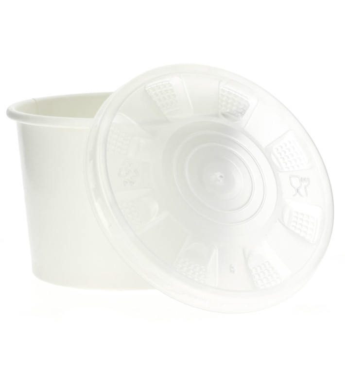 Pot en Carton Blanc avec Couvercle PP 250ml (250 Unités) Pot en Carton Blanc avec Couvercle PP 250ml (250 Unités)
