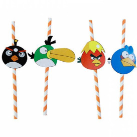 Paille en Papier Décorée Oiseaux Ø6mm 24cm (100 Utés)