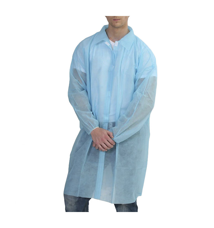Blouse Visite PP non Tissé Velcro et Sans Poches Bleu XL (10 Utés) Blouse Visite PP non Tissé Velcro et Sans Poches Bleu XL (10 Utés)