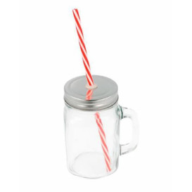 Pichet en Verre avec Couvercle et Paille 450 ml (1 Uté)