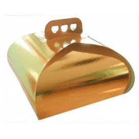 Boîte pâtissière Carton Doré avec Cravate 275x275x140mm (100 Utés)