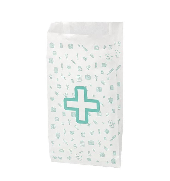Sac Papier Blanc Pharmacie 14+7x27cm (1000 Utés) Sac Papier Blanc Pharmacie 14+7x27cm (1000 Utés)