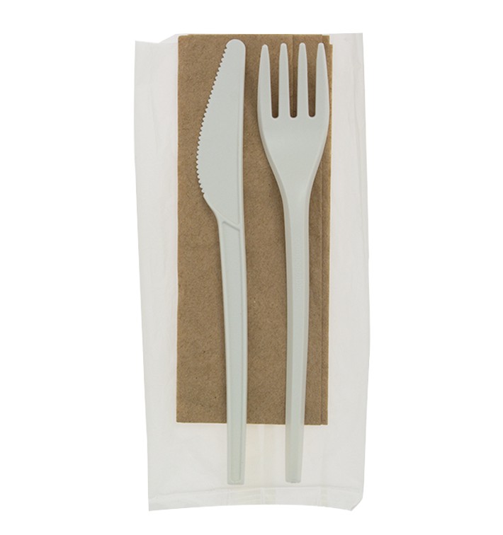 Kit couvert fourchette couteau serviette 100% compostable