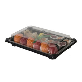 Plateau et Couvercle Sushi PLA Noir 15,0x23,0 cm (600 Utés)