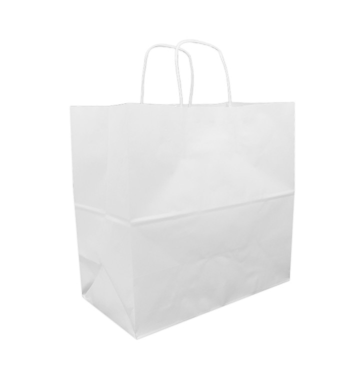 Sac en Papier Kraft Blanc avec Anses 90g 32+16x31 cm (250 Utés) Sac en Papier Kraft Blanc avec Anses 90g 32+16x31 cm (250 Utés)